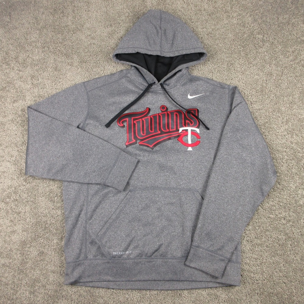 Minnesota Twins Sweater Men Large Gray Hoodie Sweatshirt Nike Thermafit Baseball
